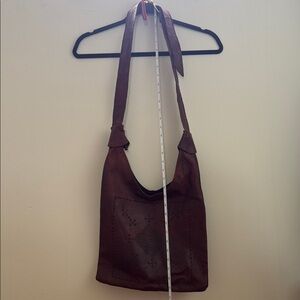 Brown Leather Shoulder Bag with Decorative Stitching